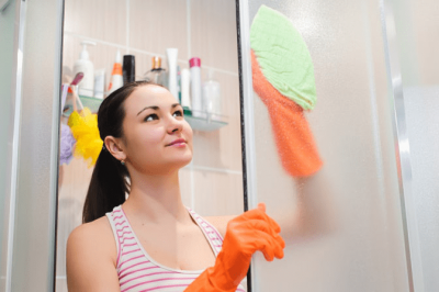 Property Management, Woman Cleaning Shower