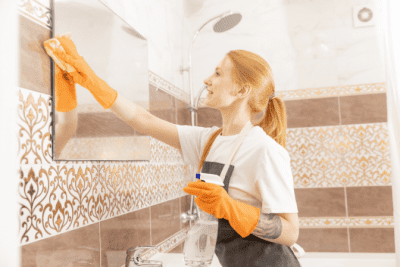 Checkmate Rentals for Airbnb, House Cleaner Wiping Mirror